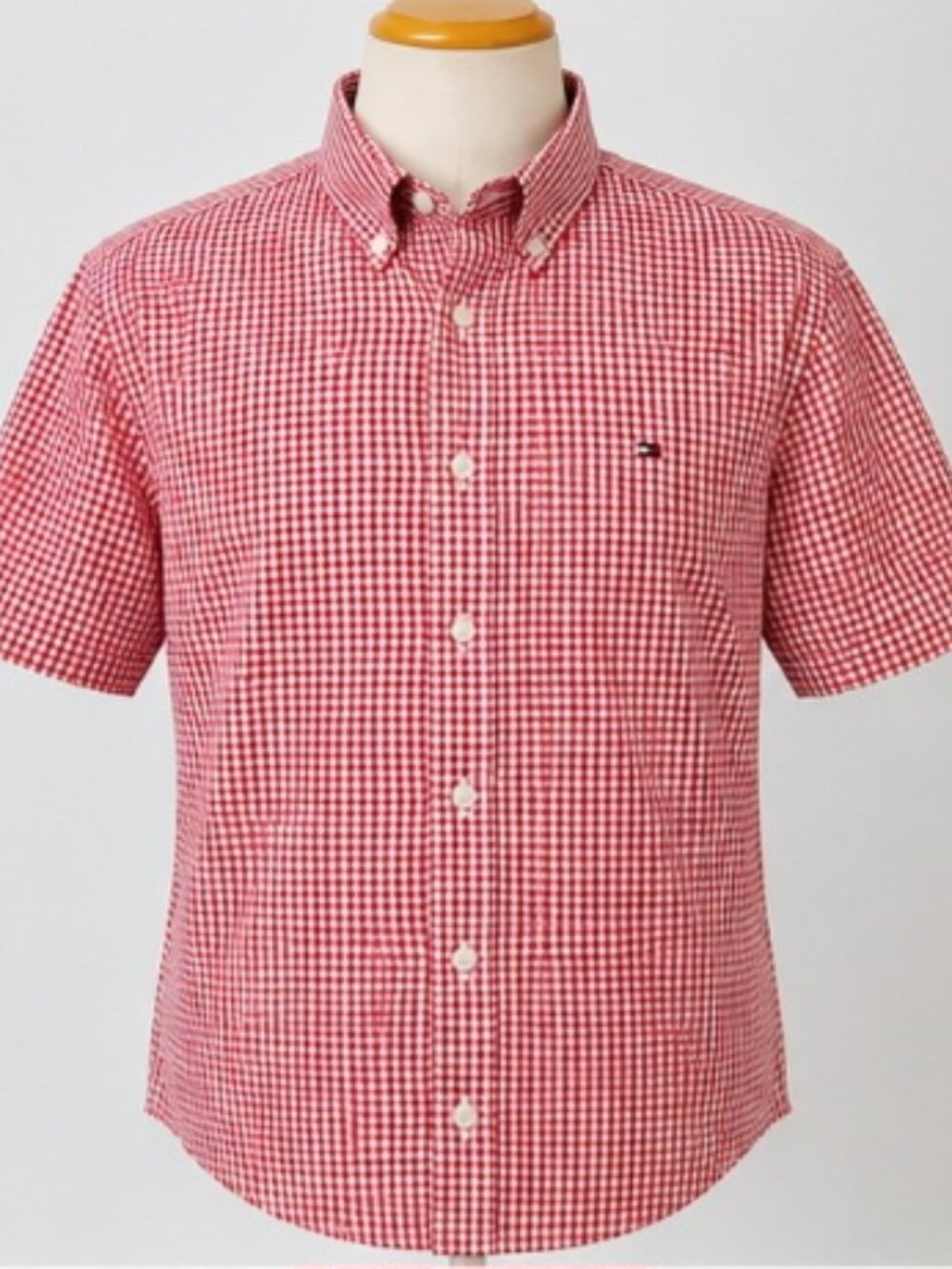 TOMMY HILFIGER MEN'S SHORT SLEEVE BUTTON DOWN SHIRT - BLUE & WHITE-18.5 NECK